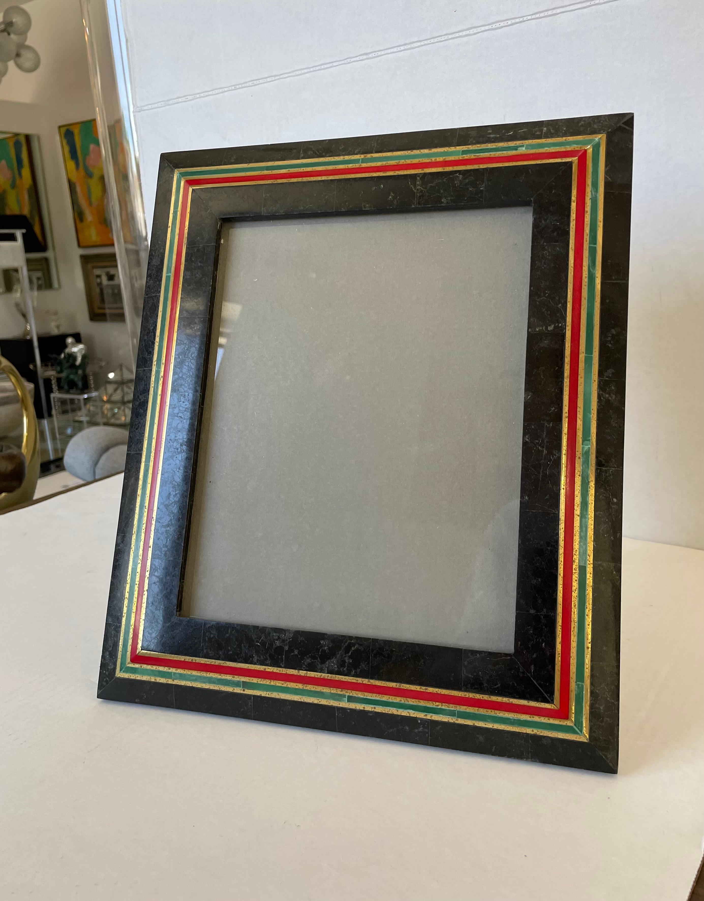 Gucci Inspired Tessellated Marble and Brass Picture Frame For Sale 10