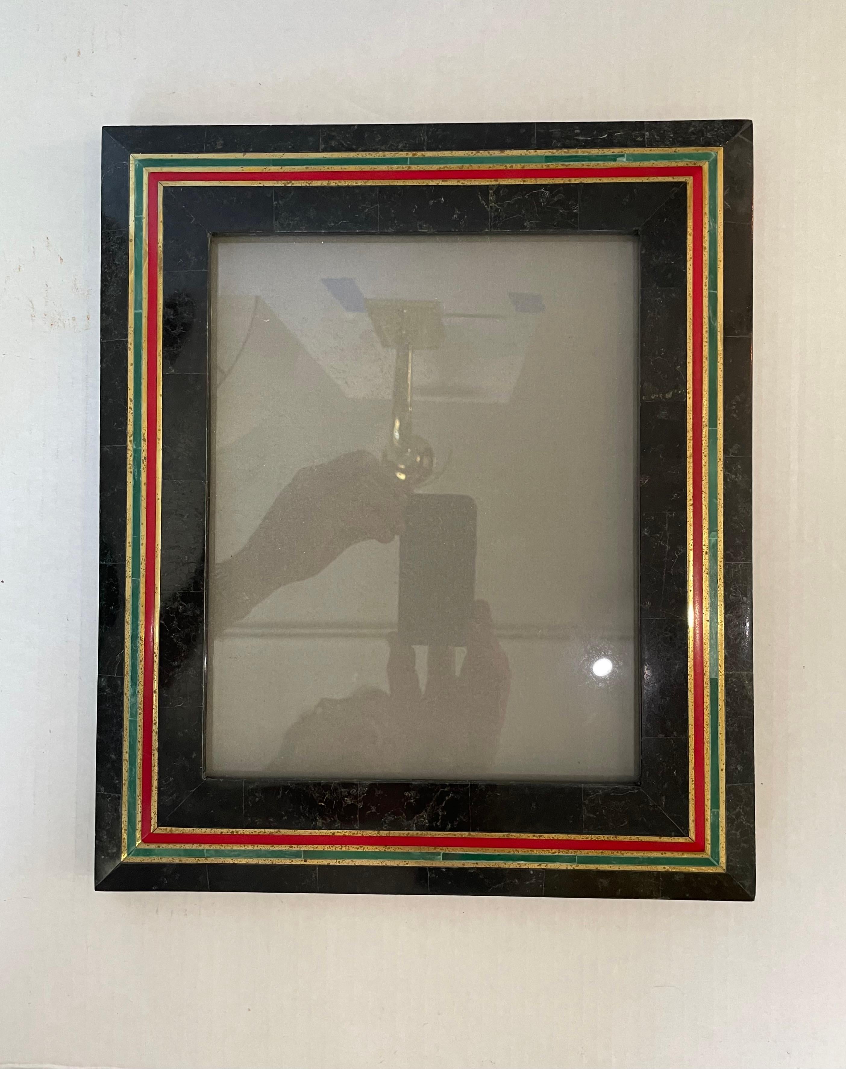 Art Deco Gucci Inspired Tessellated Marble and Brass Picture Frame For Sale