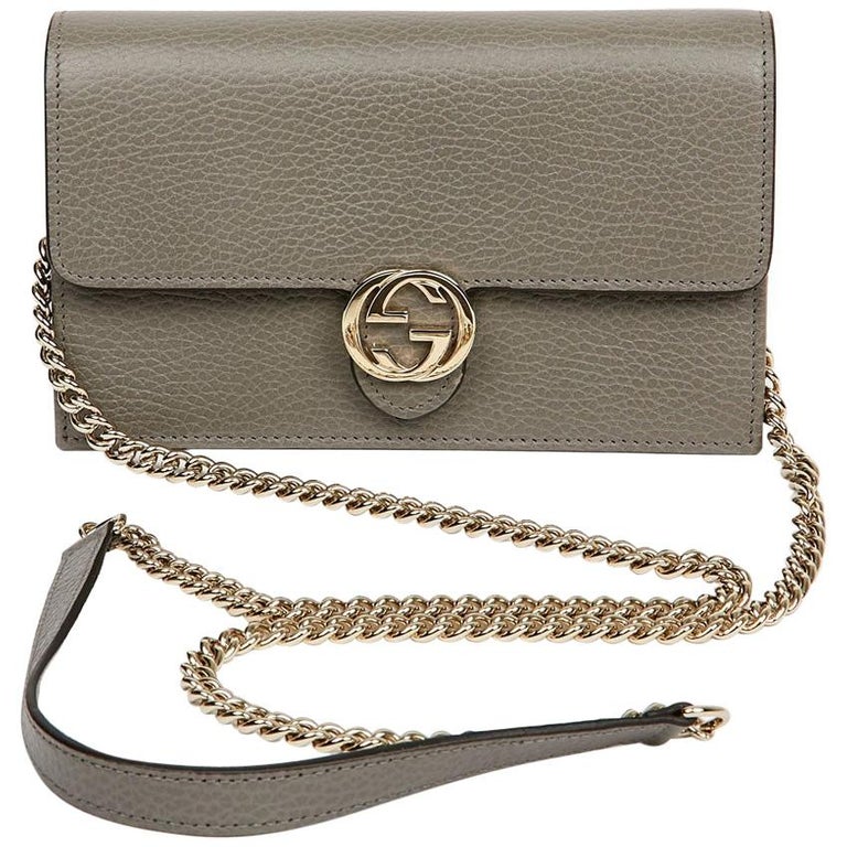 Gucci Interlock Wallet On Chain with Grey Leather