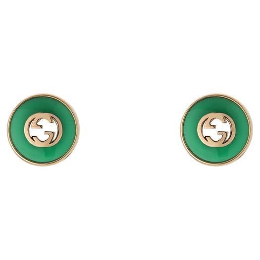 Gucci Interlocking 18ct Rose Gold Green Agate Stud Earrings YBD786554002 For Sale