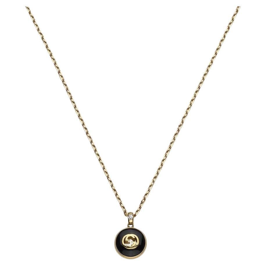 Gucci Interlocking 18K Chain Necklace With Black Onyx YBB789340001