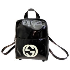 Gucci Interlocking 227807 Black Patent Leather Backpack