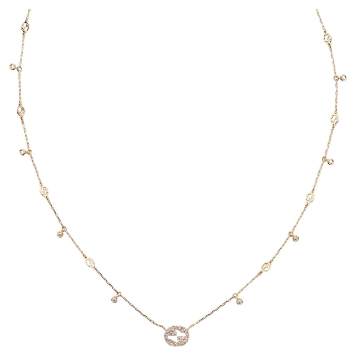 Pre-owned Gucci Interlocking Collection Double-g Diamond Necklace In Multiple