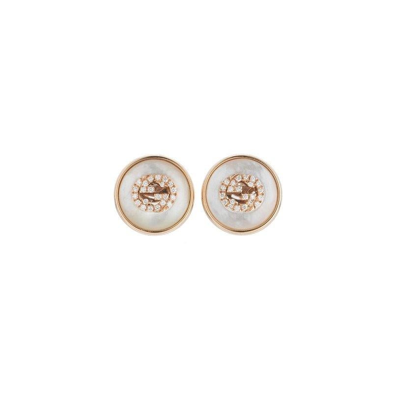 Gucci Interlocking Diamond Mother of Pearl Stud Earrings YBD786746001 In New Condition For Sale In Wilmington, DE