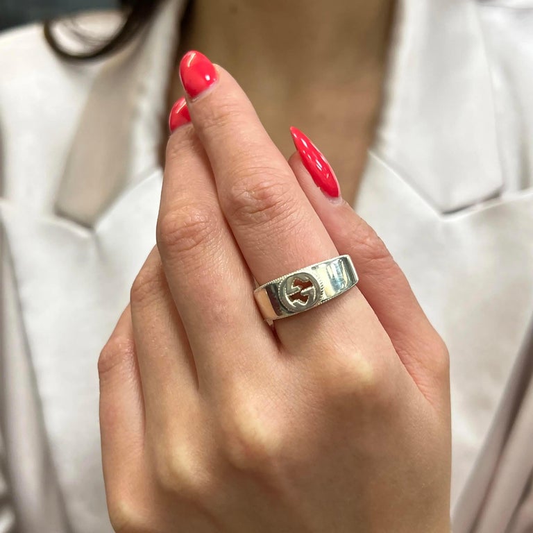 Gucci Interlocking Double G Band Ring 925 Sterling Silver at