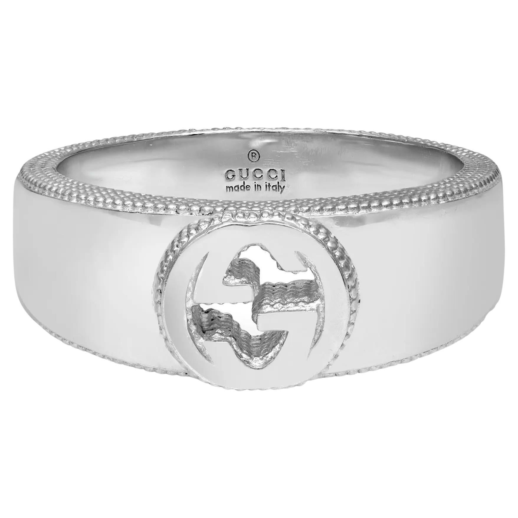 Gucci Interlocking Double G Band Ring 925 Sterling Silver For Sale