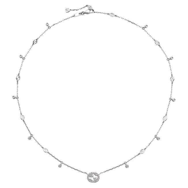 Gucci Interlocking G 18K White Gold 0.252CT Diamond Necklace YBB729402003