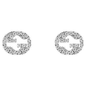 Gucci Interlocking G 18K White Gold 0.344CT Diamond Stud Earrings YBD729408003
