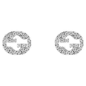 Gucci Interlocking G 18K White Gold 0.344CT Diamond Stud Earrings YBD729408003