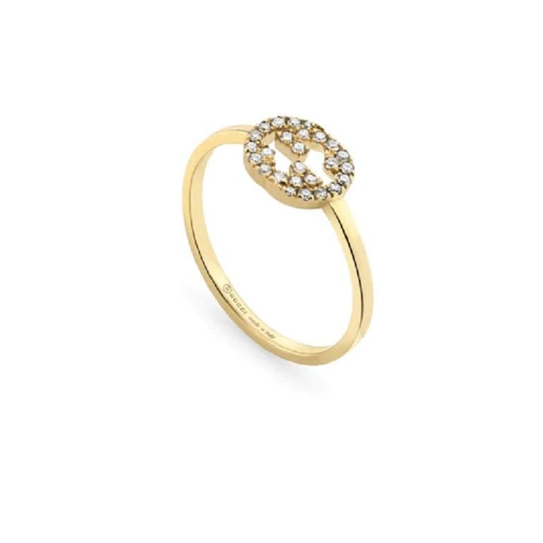 Gucci Interlocking G 18ct Yellow Gold 0.12ct Diamond Ring

The Interlocking G jewellery collection takes a cue from the geometric logo, resulting in this ring design. Set with diamonds, crafted in plain yellow and rose gold, the piece transitions