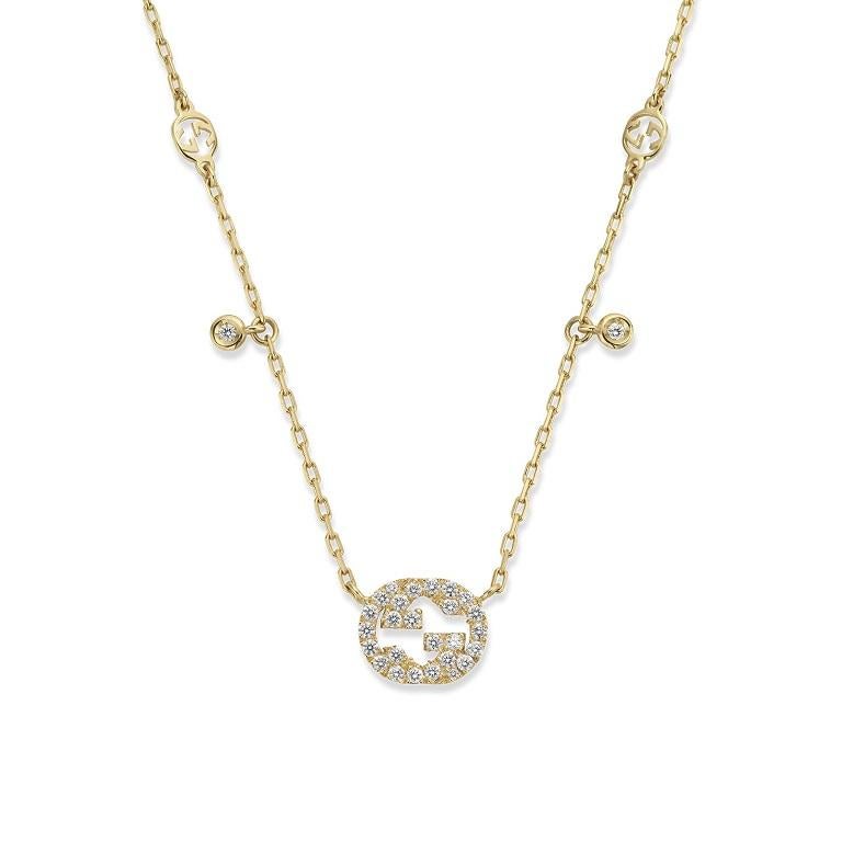 Gucci Collana con G intrecciate in oro giallo 18 carati e diamanti da 0,252 carati YBB729402002 In condizioni Nuovo in vendita a Wilmington, DE