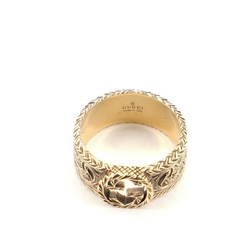 Gucci Interlocking G Arabesque Ring 18 Karat Yellow Gold Wide In Good Condition In New York, NY