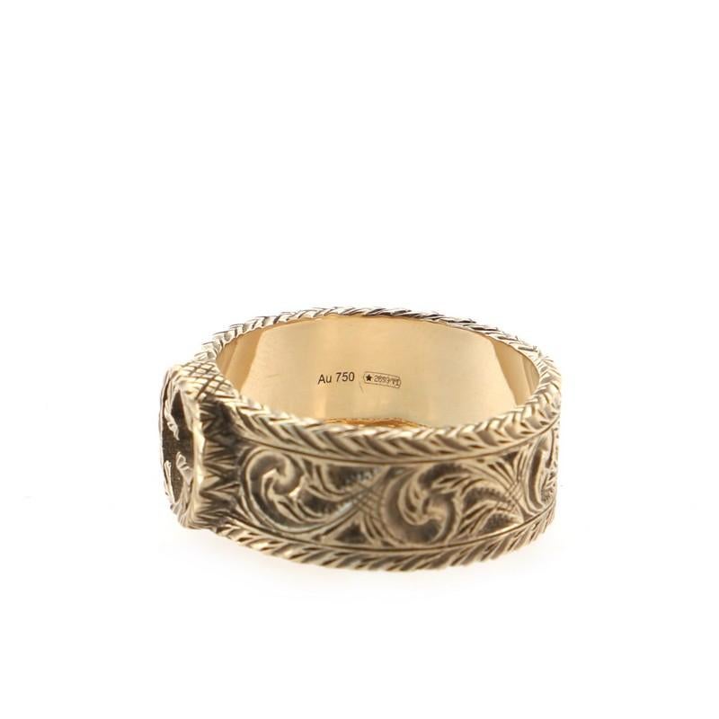 Gucci Interlocking G Arabesque Ring 18K Yellow Gold Wide In Good Condition For Sale In New York, NY