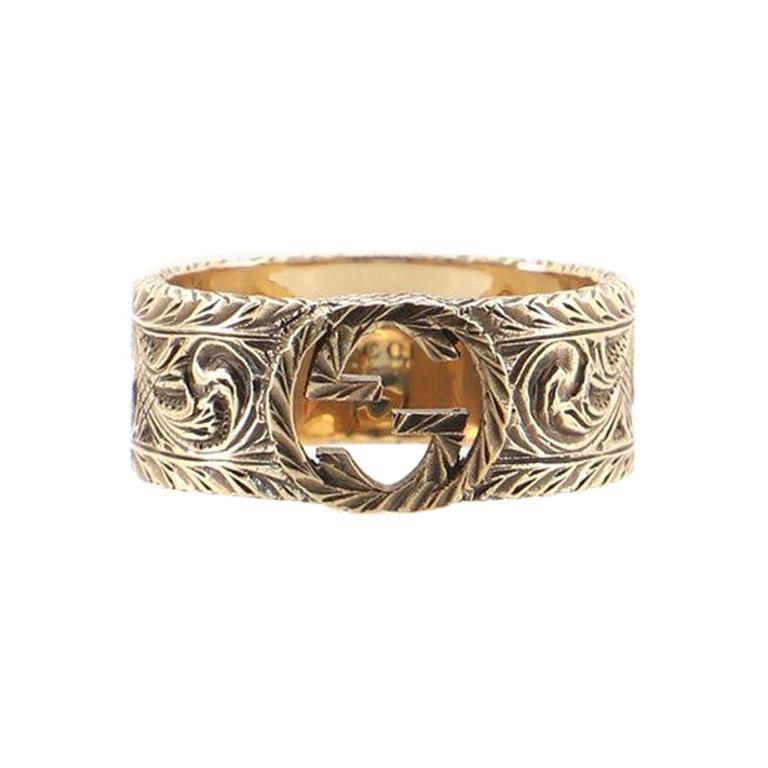 Gucci Interlocking G Arabesque Ring 18K Yellow Gold Wide For Sale