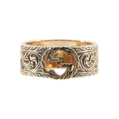 Gucci Interlocking G Arabesque Ring 18K Yellow Gold Wide