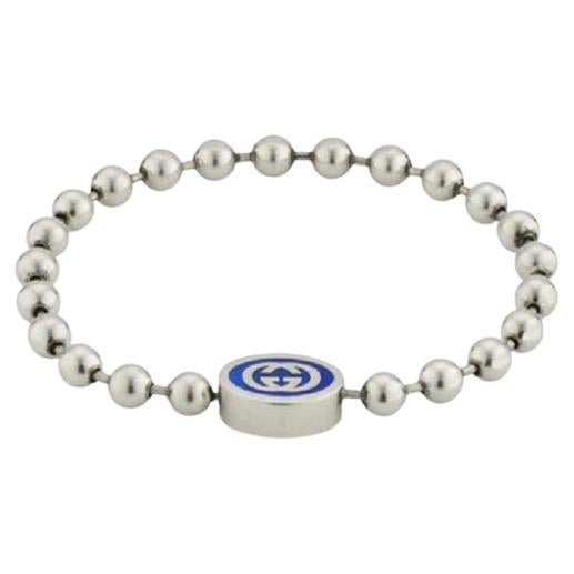 Gucci Interlocking G Boule Chain SS Blue Enamel Bracelet YBA753437001 For Sale