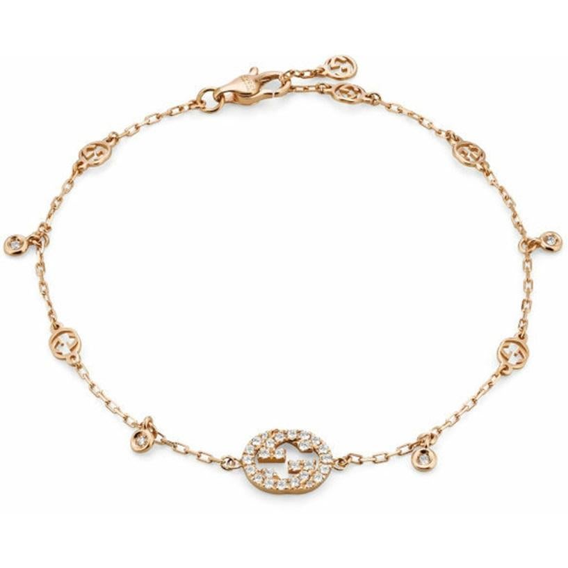 Bracciale Gucci con G intrecciate in oro rosa e diamanti Misura 17 YBA729403001 In condizioni Nuovo in vendita a Wilmington, DE