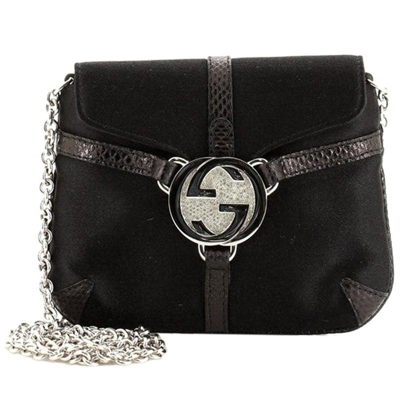 Gucci Interlocking G Chain Crossbody Bag Satin with Python Embossed Leather Mini