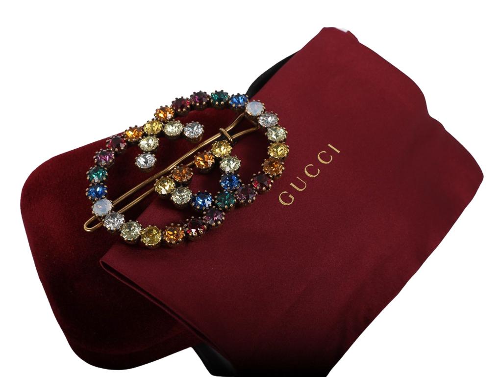 Gucci Interlocking G Crystal-Embellished Hair Clip For Sale 1