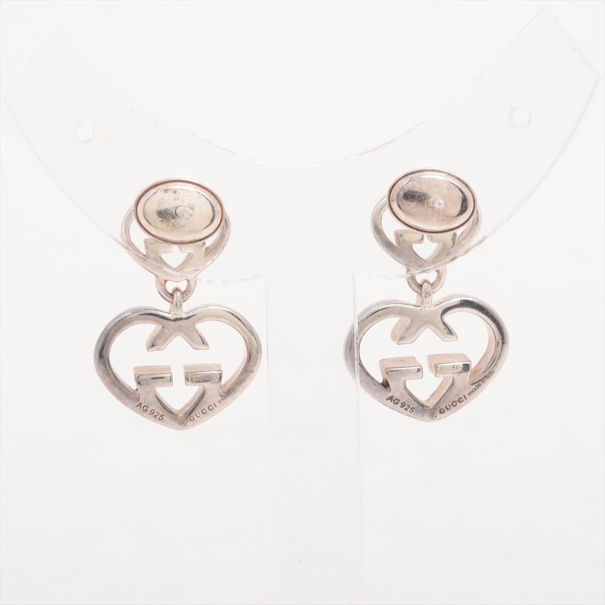 Orecchini a goccia con cuore a forma di G intrecciata Gucci, A. Silver In condizioni buone in vendita a Humacao, PR