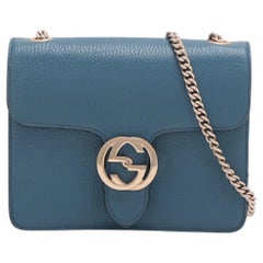 Gucci Borsa a tracolla con catena in pelle a forma di G intrecciata Blu