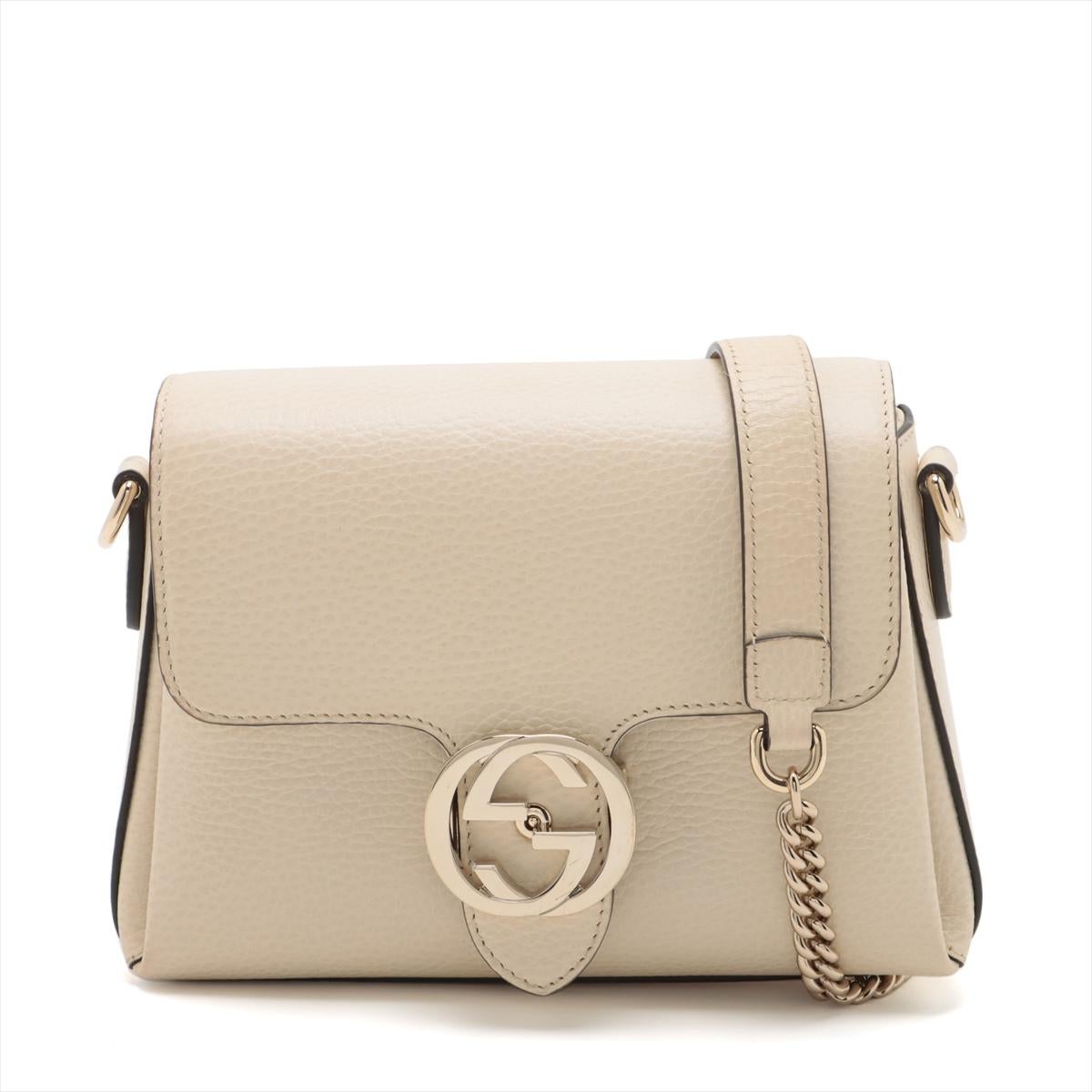 Gucci Interlocking G Leather Chain Shoulder Bag White For Sale at 1stDibs
