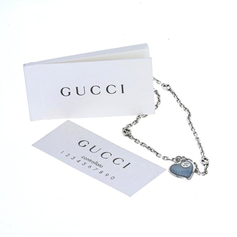 Gucci Interlocking G Light Blue Enamel Heart Necklace 19 3/4