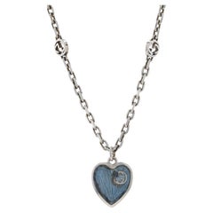 Ineinandergreifende G Hellblaue Emaille-Herz-Halskette von Gucci 19 3/4" Sterling 925 Italien
