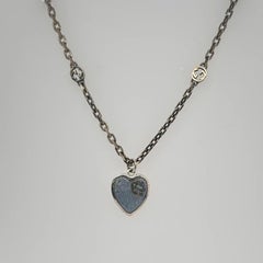Gucci Interlocking G Light Blue Heart Pendant Necklace 925 Sterling Silver