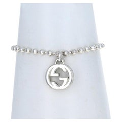 Gucci Interlocking G Logo Ball Chain Charm Bracelet 7" - Sterling Silver 925