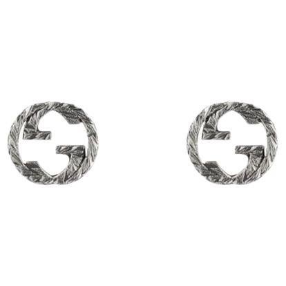 Gucci Interlocking G Motif Aged Sterling Silver Stud Earrings YBD457109001