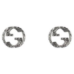 Gucci Interlocking G Motif Aged Sterling Silver Stud Earrings YBD457109001