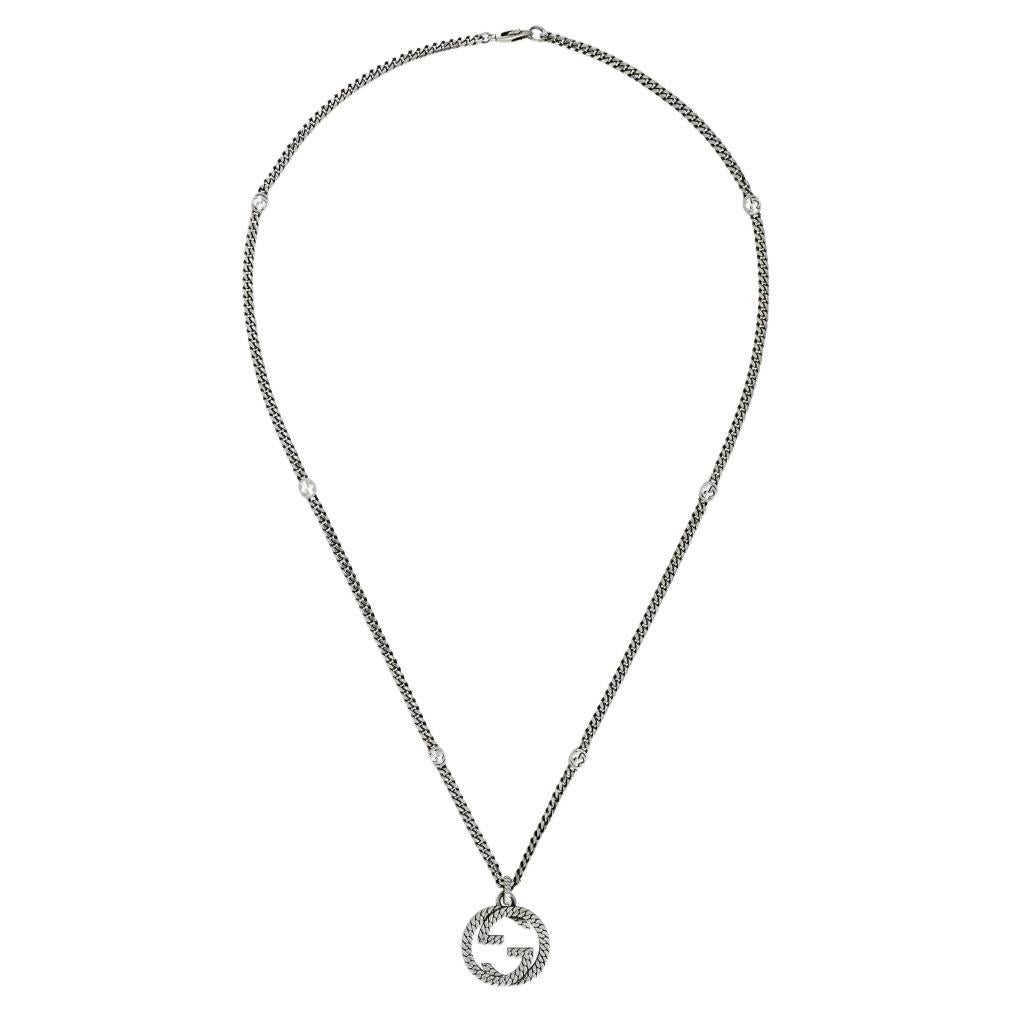 Gucci Interlocking G Motif Sterling Silver Necklace YBB678651001 For Sale