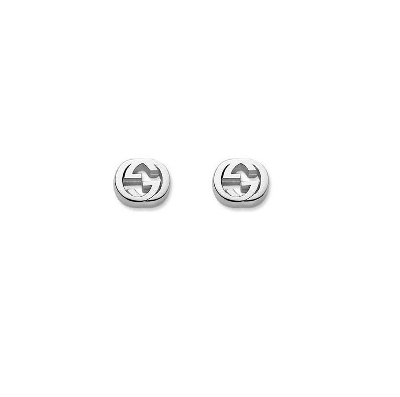 Gucci Interlocking G Motif Sterling Silver Rhodium Plated Earrings YBD356289001 In New Condition For Sale In Wilmington, DE