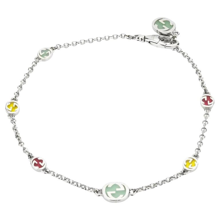 Gucci Interlocking G Multicoloured Enamel Sterling Silver Bracelet