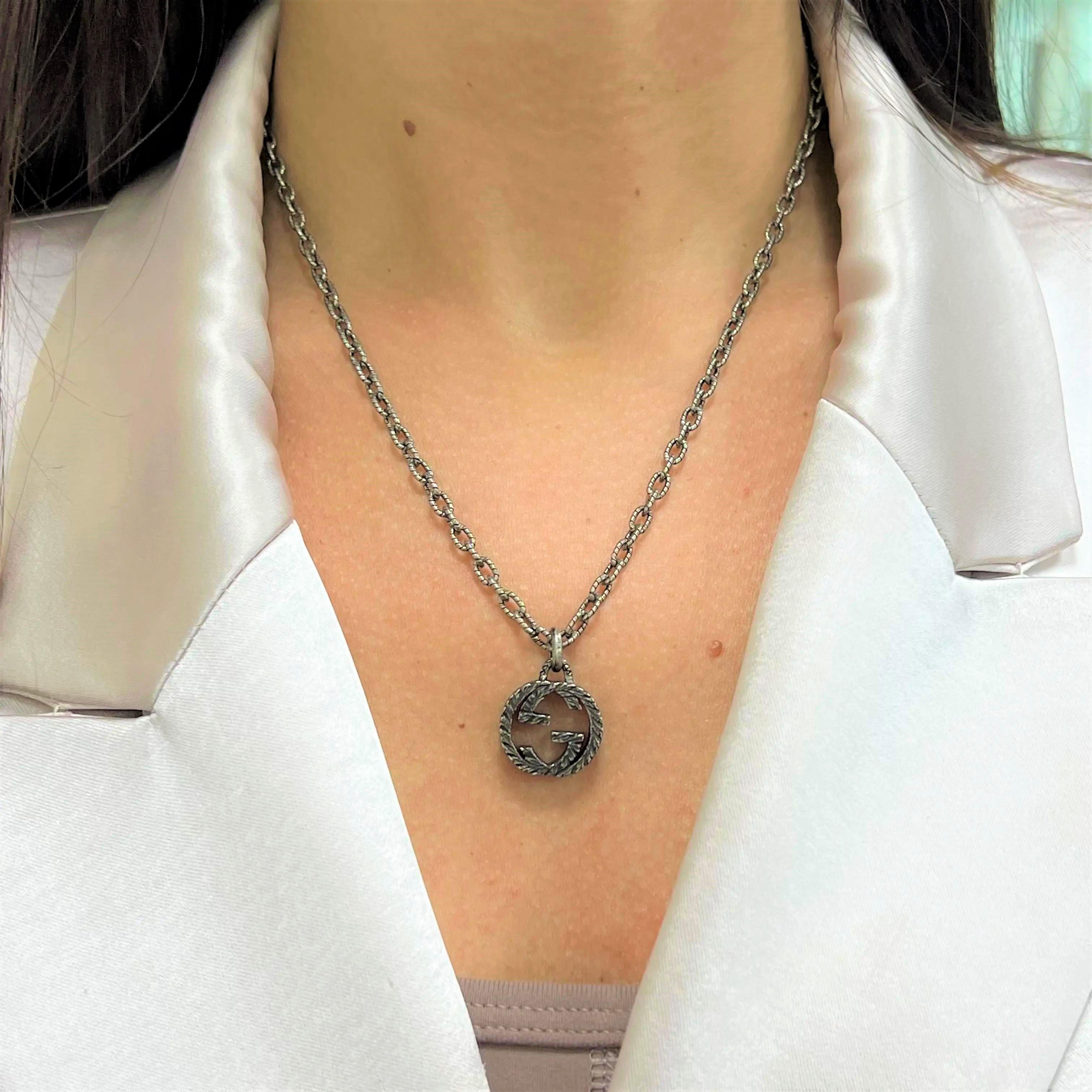 Modern Gucci Interlocking G Pendant Necklace 925 Sterling Silver