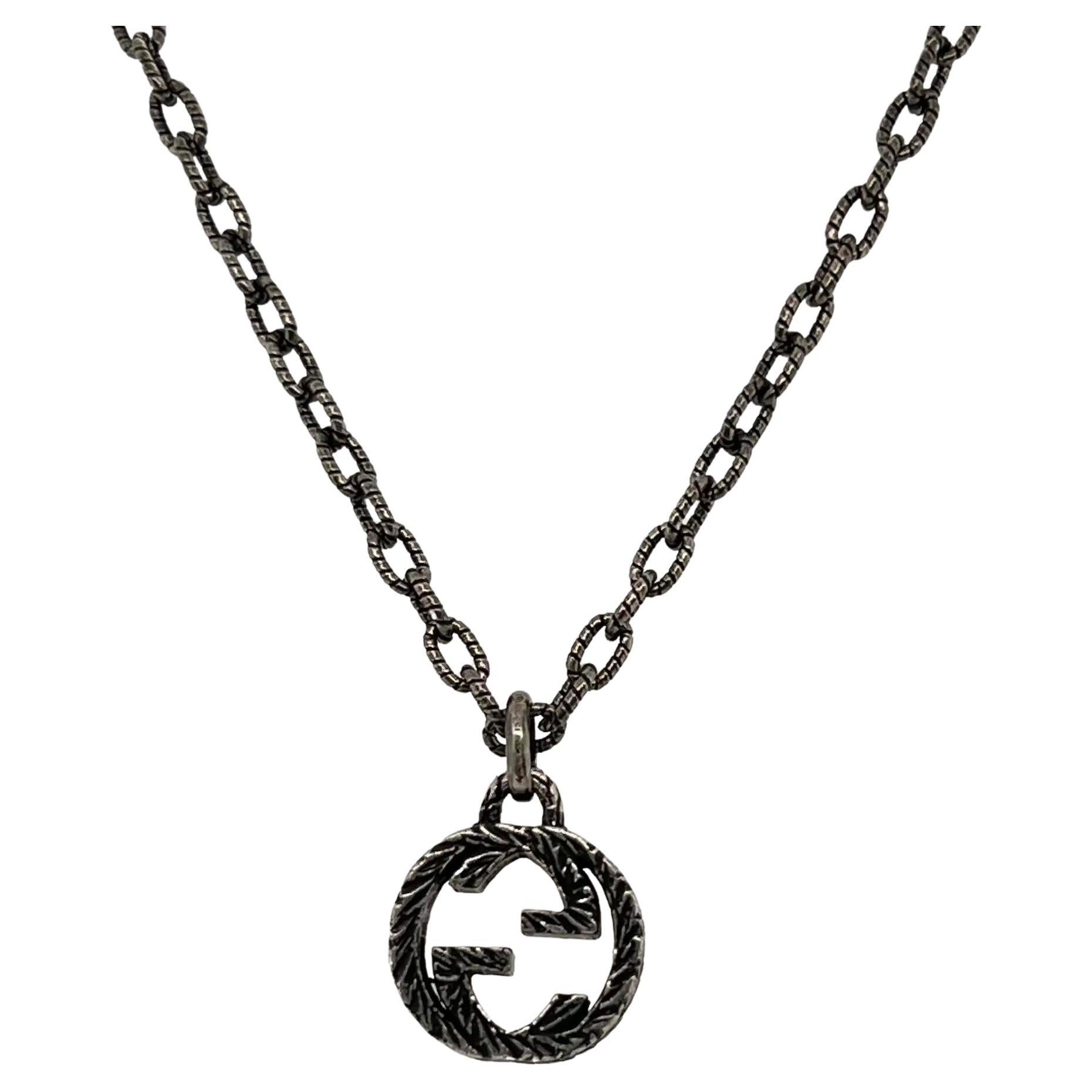 Gucci Interlocking G Pendant Necklace 925 Sterling Silver For Sale