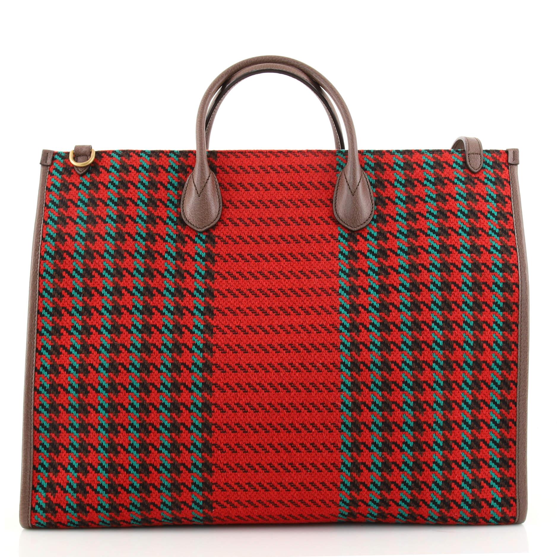 Gucci Interlocking G Shopping Tote Houndstooth Tweed Large In Good Condition In NY, NY