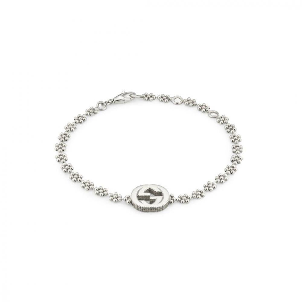 Bracciale Gucci con G intrecciate in argento YBA481687001 In condizioni Nuovo in vendita a Wilmington, DE