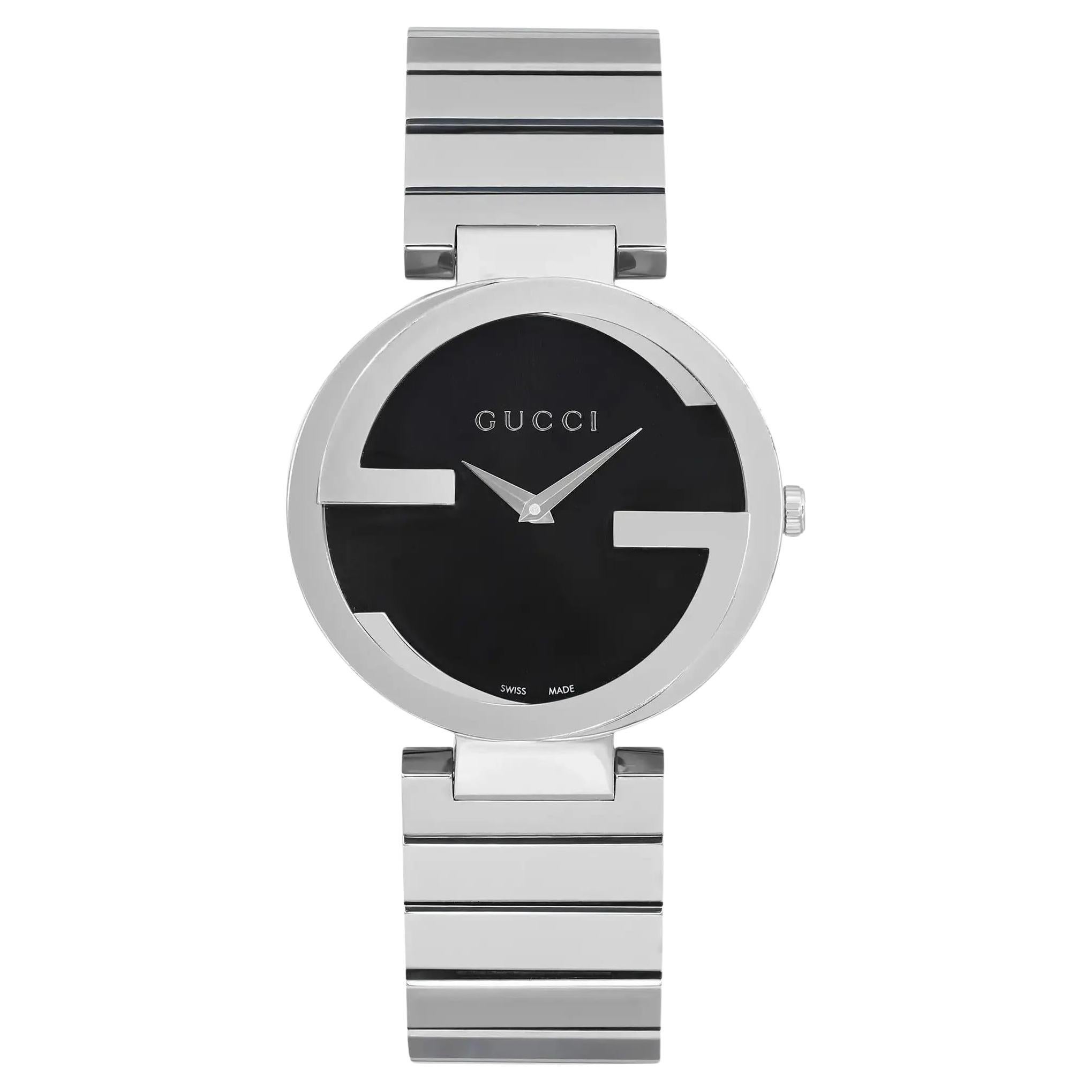 Gucci Interlocking G Stainless Steel Black Dial Quartz Ladies Watch YA133307
