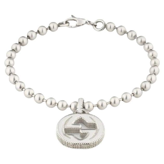 Gucci Interlocking G Sterling Silver Beaded Necklace YBA479226001 For Sale