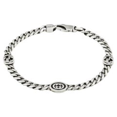 Used Gucci Interlocking G Sterling Silver Black Enamel Chain Bracelet YBA678660001