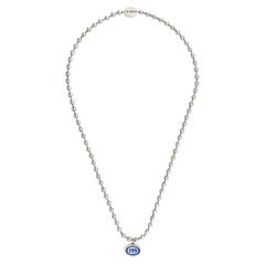 Used Gucci Interlocking G Sterling Silver Blue Enamel Necklace YBB753438001
