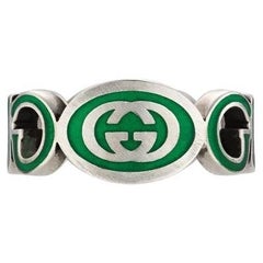 Gucci Interlocking G Sterling Silver Enamel Green Ring YBC753640001