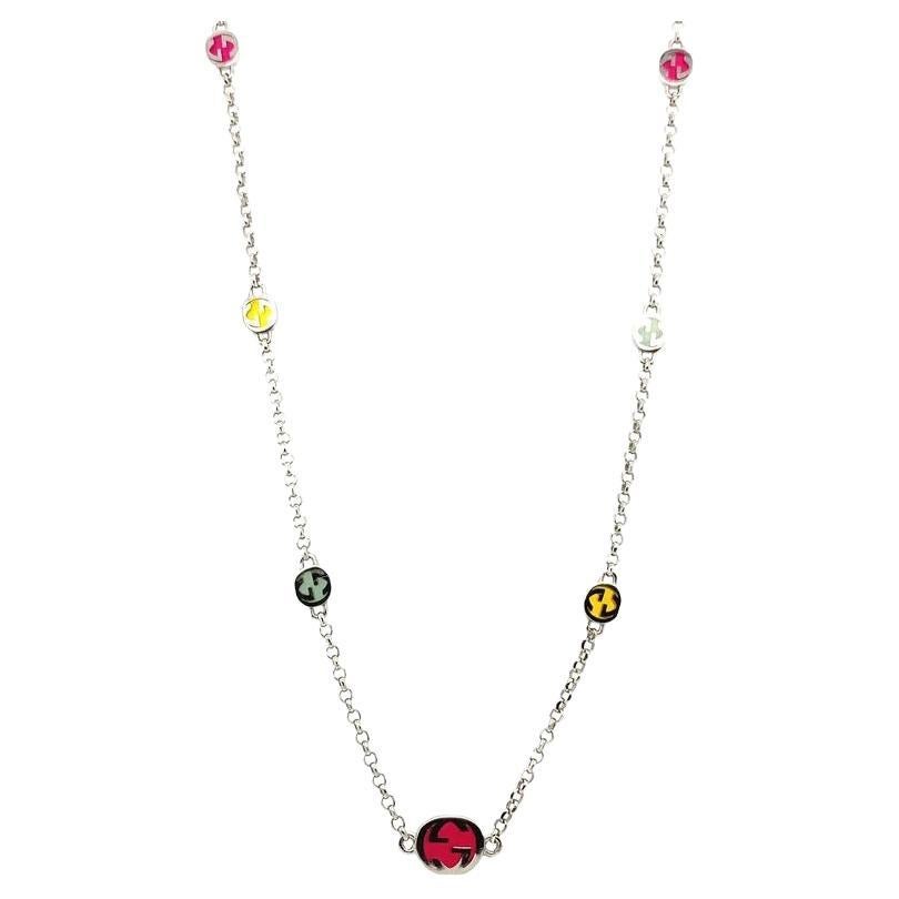 Gucci Interlocking G Sterling Silver Multicoloured Enamel Necklace YBB728953001 For Sale