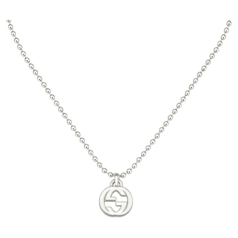 Gucci Interlocking G Sterling Silver Pendant Necklace YBB479219001 For Sale