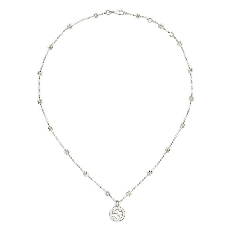 Gucci Interlocking G Sterling Silver Pendant Necklace YBB479221001

The interlocking G has remained one of the most symbolic codes of the House since its introduction. The distinguishing emblem is made in 925 sterling silver and hangs from a boule