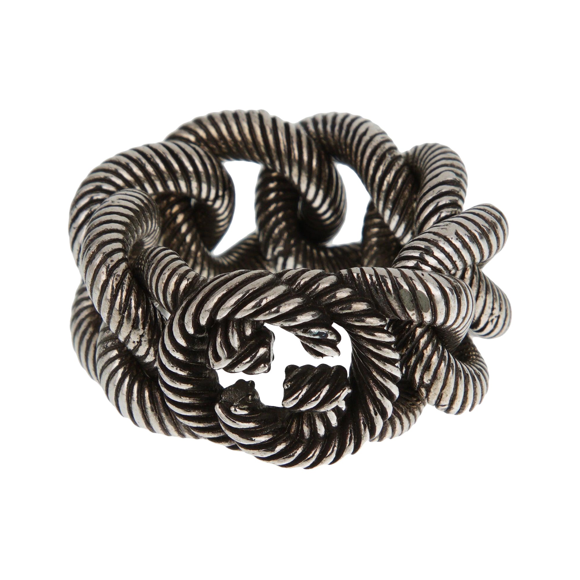 Gucci Anello a catena intrecciata con G in argento Sterling Sz 8