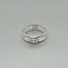 Gucci Interlocking G Thin Open Band Ring 925 Sterling Silver