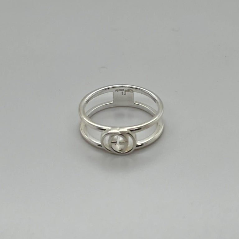 Gucci Interlocking G Thin Open Band Ring 925 Sterling Silver
